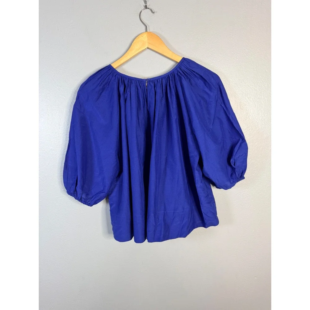 Madewell‎ Shirred Puff-Sleeve Top in Cotton-Silk Voile Bright Sapphire Small NWT
